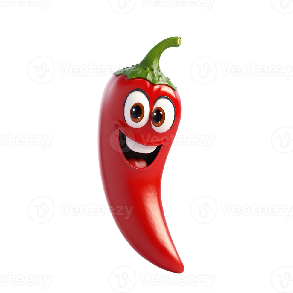 A cheerful cartoon chili pepper character with a big smile and vibrant colors. png