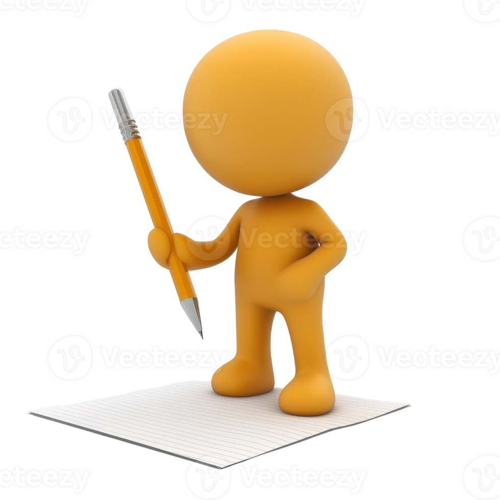 A character writing notes with a pencil on a notepad, symbolizing creativity and ideas. png