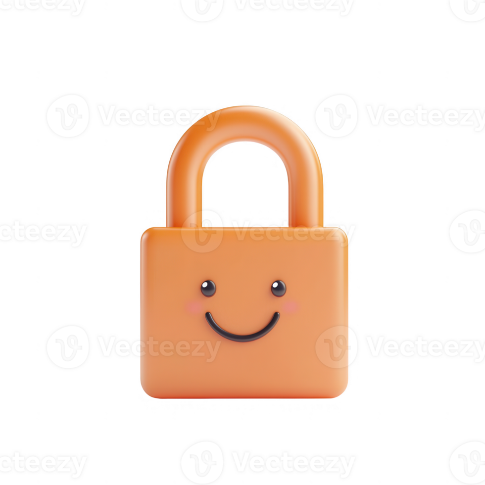 A cheerful lock with a smiley face, representing security and positivity. png