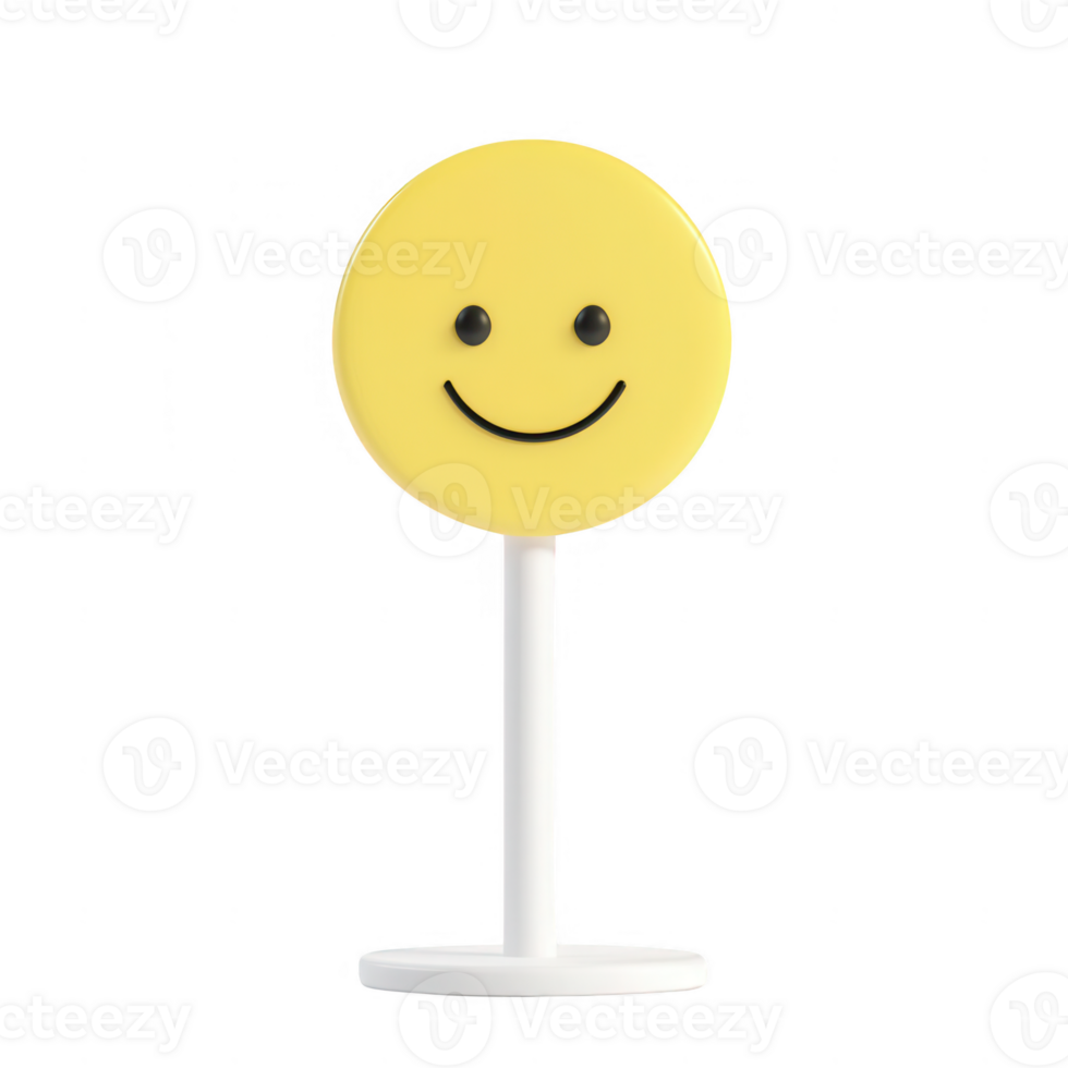 A cheerful smiley face on a stand represents happiness and positivity. png
