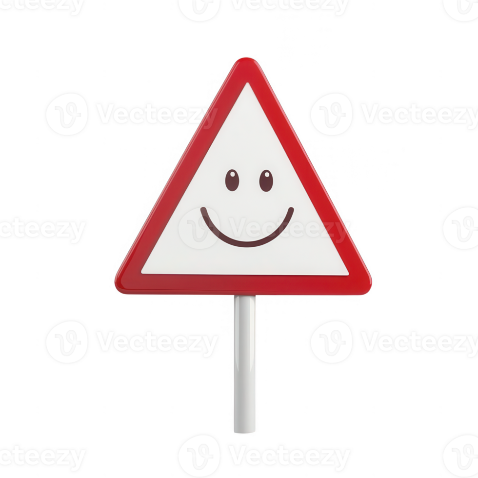 A cheerful warning sign featuring a smiling face for a positive message. png