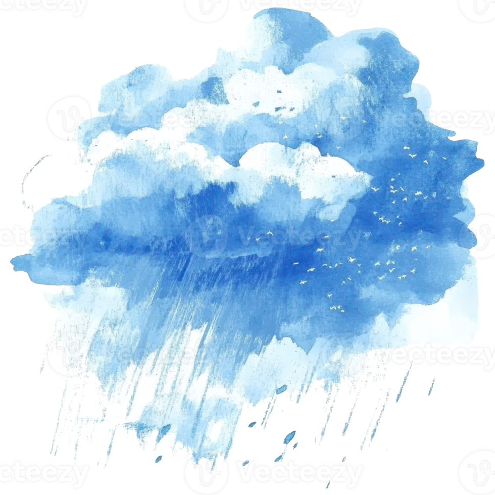A beautiful watercolor cloud with falling rain, perfect for nature-themed projects. png