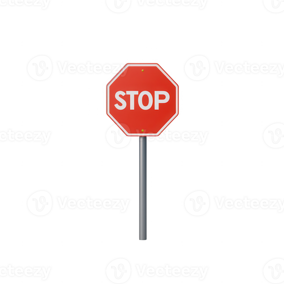 A bright red stop sign mounted on a metal pole, used to control traffic at intersections. png