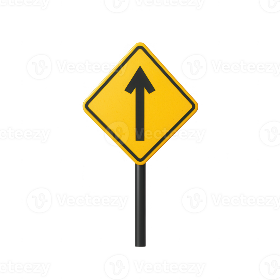 A bright yellow road sign indicating straight ahead for drivers. Clear directional guidance. png