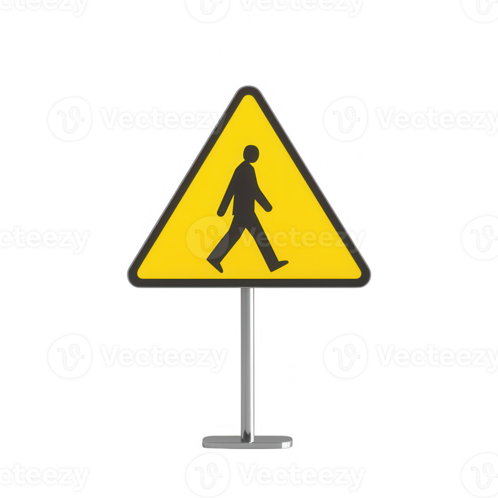 A caution sign indicating pedestrian traffic in a vibrant yellow triangle. png