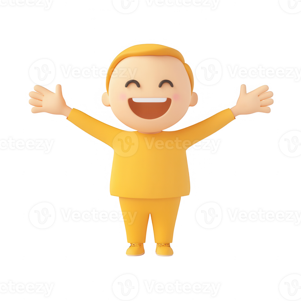 A cheerful cartoon character with a big smile and open arms, expressing happiness. png