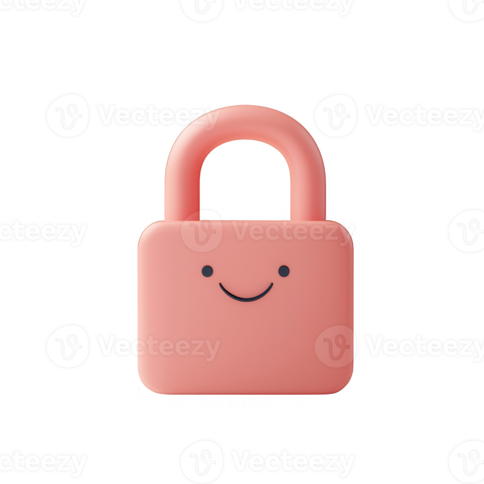 A cute pink padlock with a smiling face, symbolizing security and protection. png
