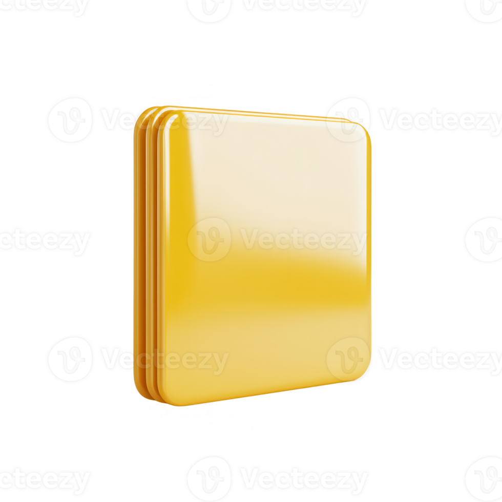 A glossy yellow square icon against a transparent background for design projects. png