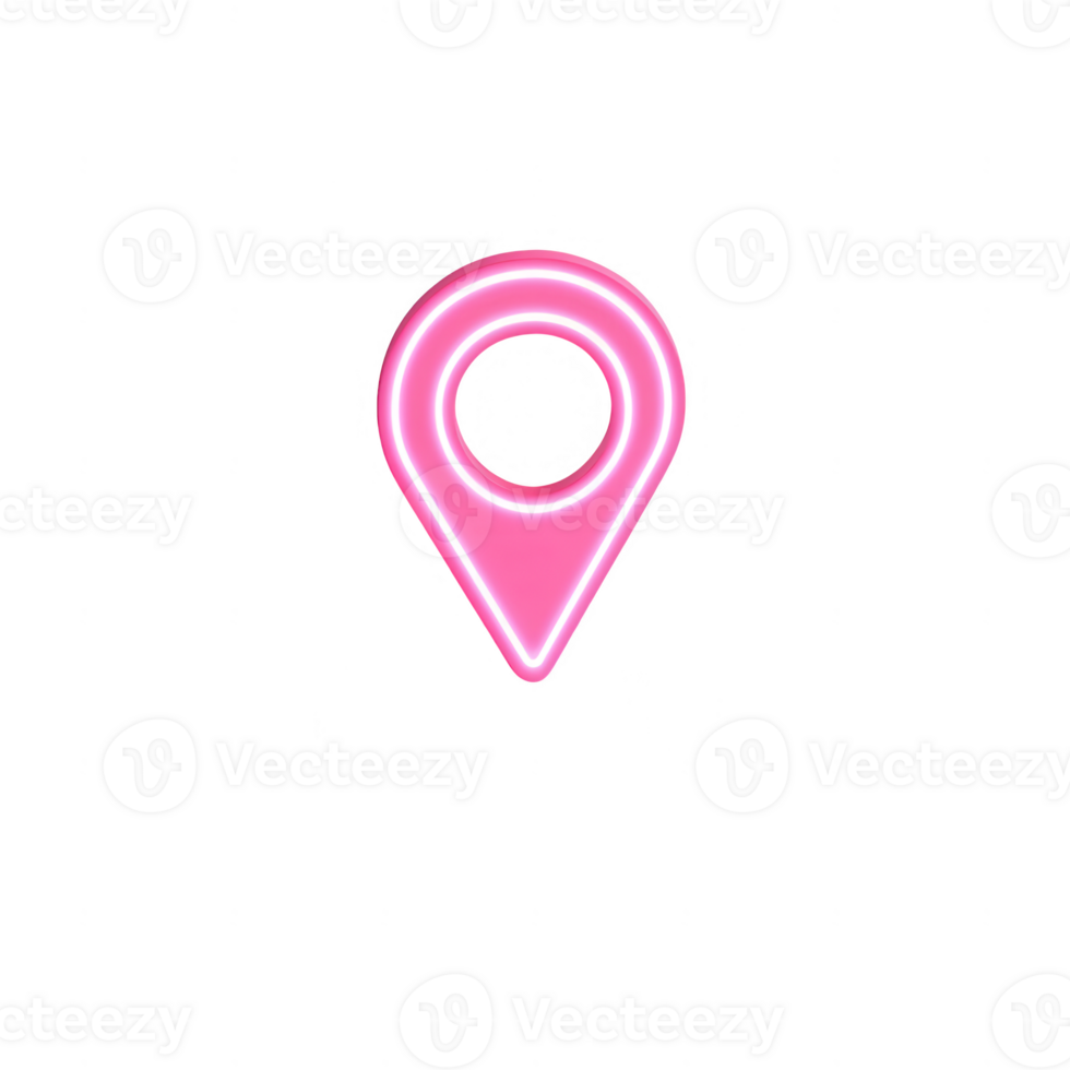 A pink neon location pin symbolizing travel and navigation in a modern design. png
