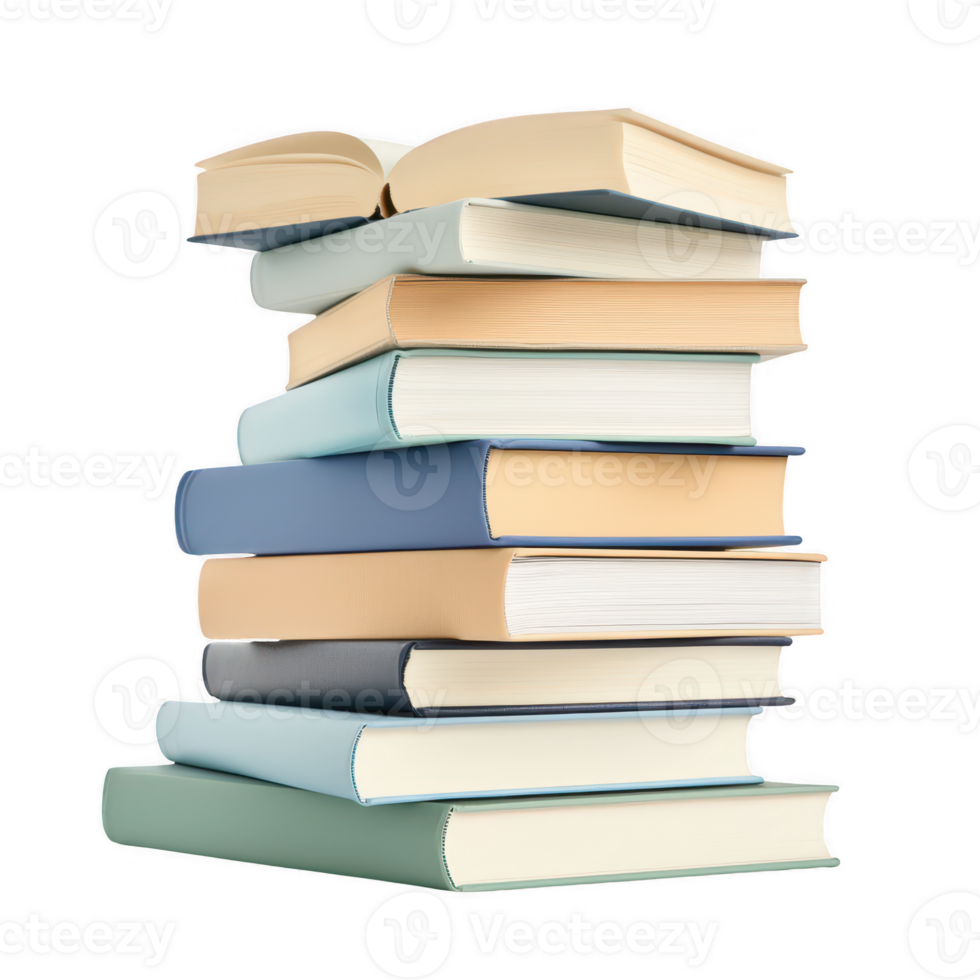 A neatly stacked pile of colorful books, representing knowledge and leisure reading. png