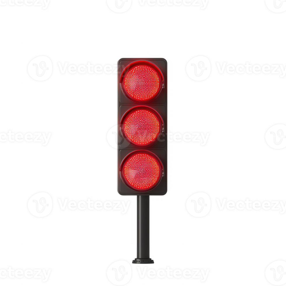 A red traffic light signaling vehicles to stop at an intersection. png