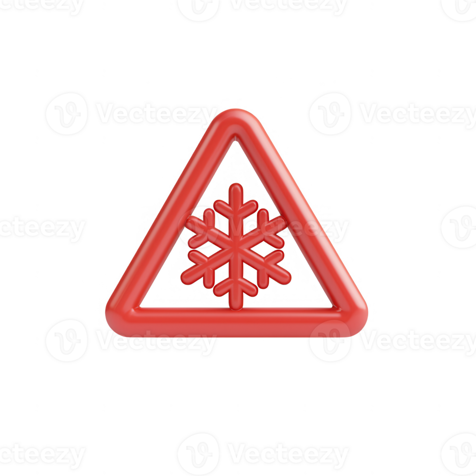 A red warning sign with a snowflake symbol indicating cold weather alert. png