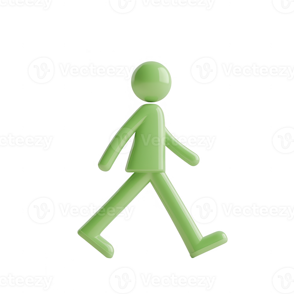 A stylized illustration of a green human figure walking, symbolizing movement and activity. png