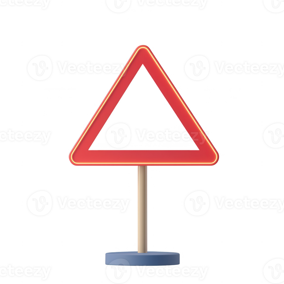 A triangular road sign, featuring a vibrant red color and minimalist design. png