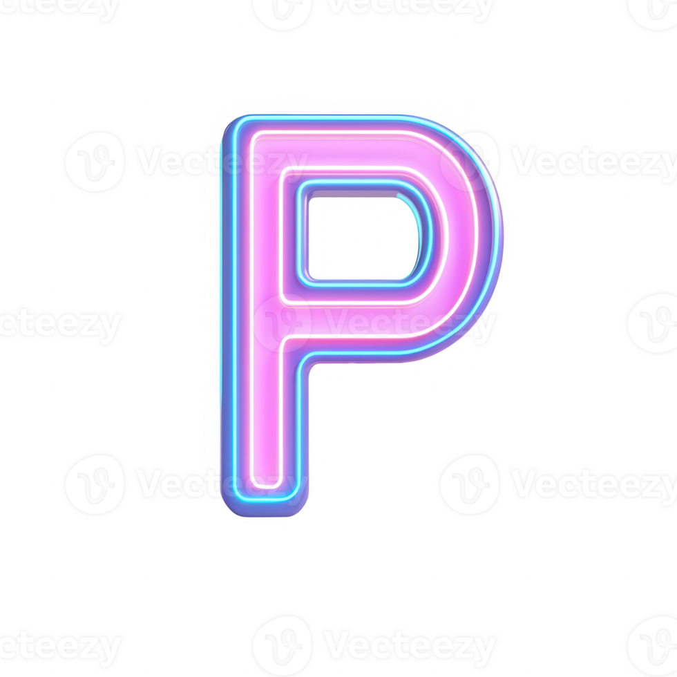 A vibrant neon letter 'P' glowing in purple and blue, perfect for modern designs. png