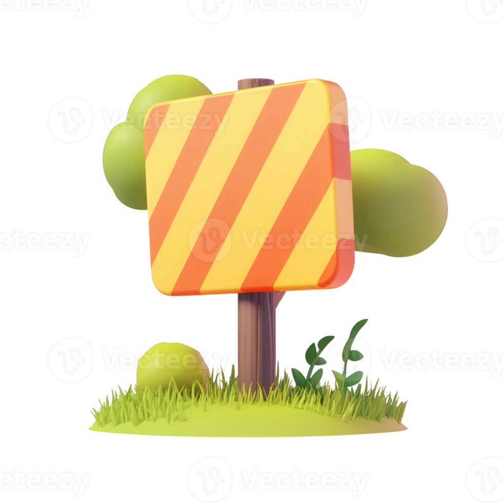 A vibrant illustration of a caution sign surrounded by greenery. png