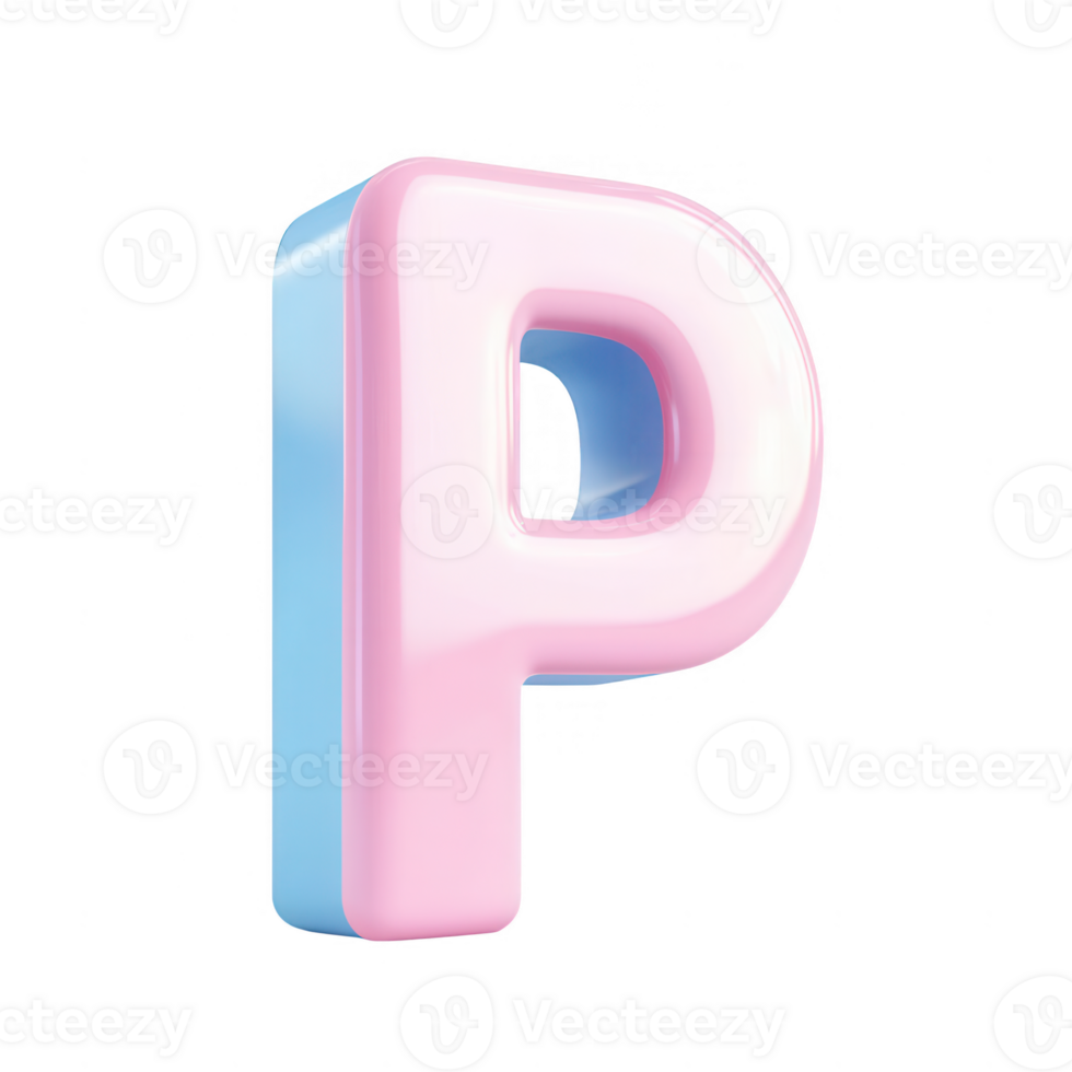 A vibrant, glossy 3D letter 'P' in pink and blue, ideal for modern design projects. png