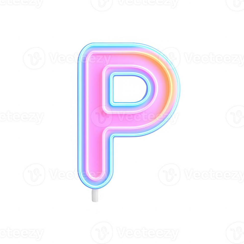 A vibrant neon letter 'P' glowing in colorful shades of pink and blue. png