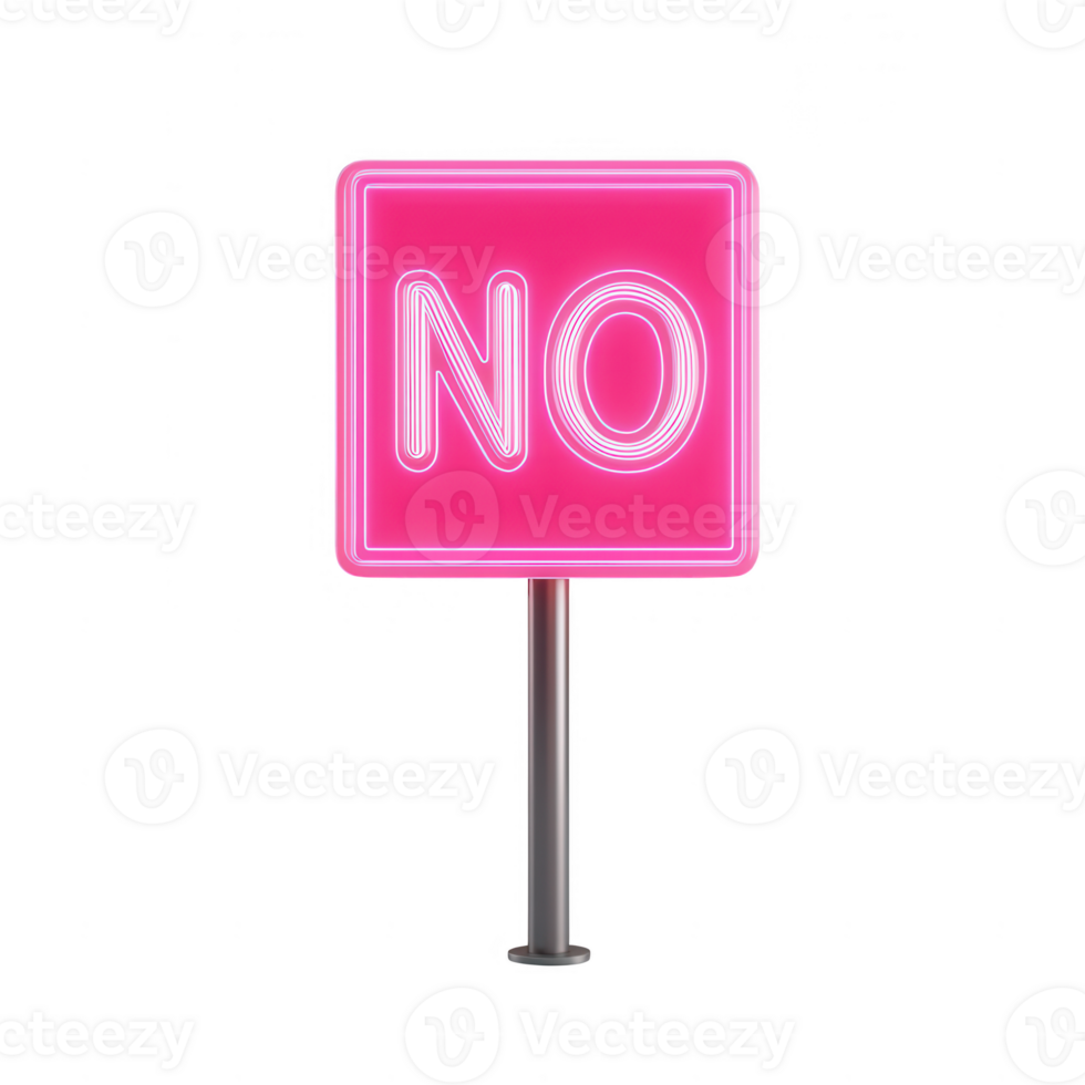 A vibrant neon sign displaying the word 'NO' in pink, emphasizing refusal and dissent. png