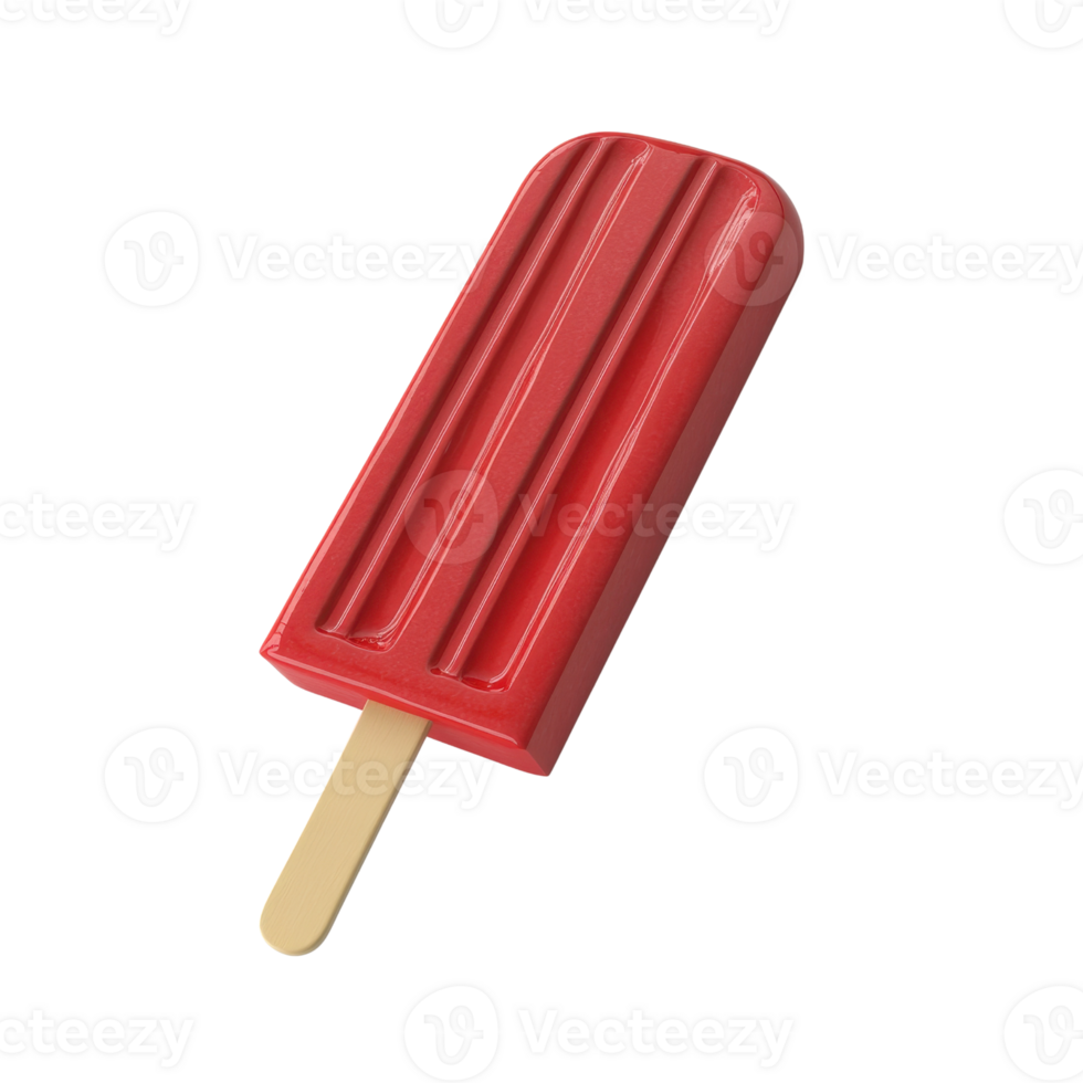 Bright red popsicle on a wooden stick, refreshing treat for hot summer days. png