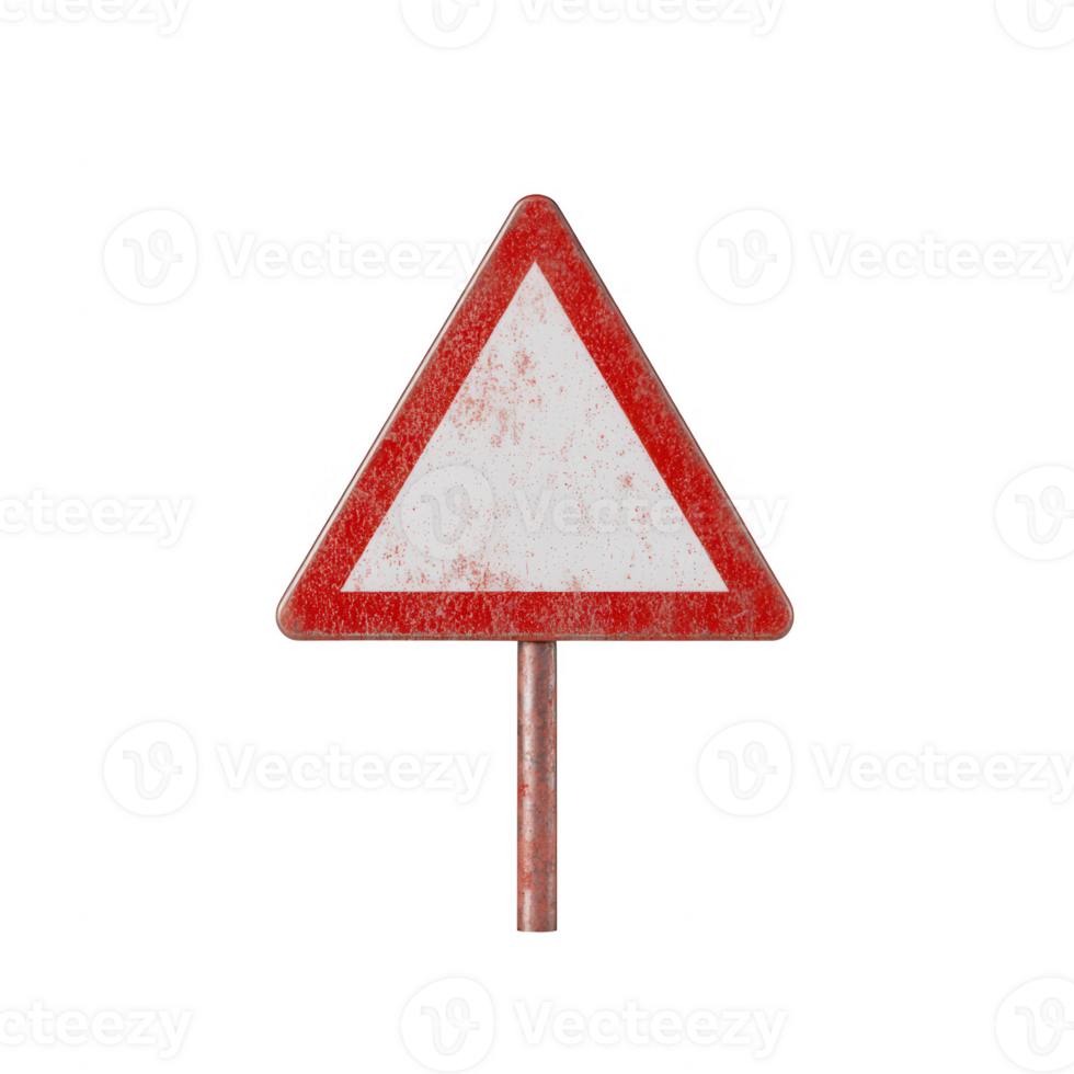 A weathered triangular warning sign indicating caution for drivers. png