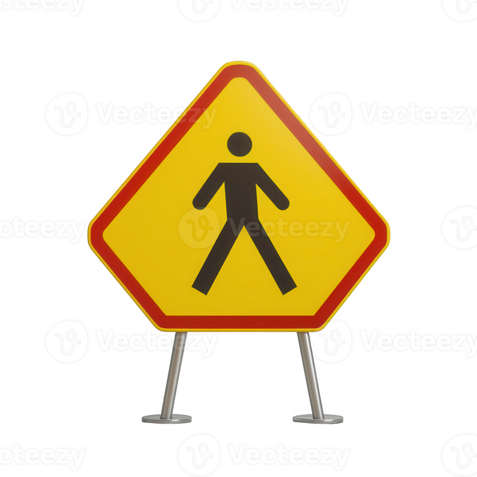 Caution sign indicating pedestrian traffic in construction zones or roadworks. png