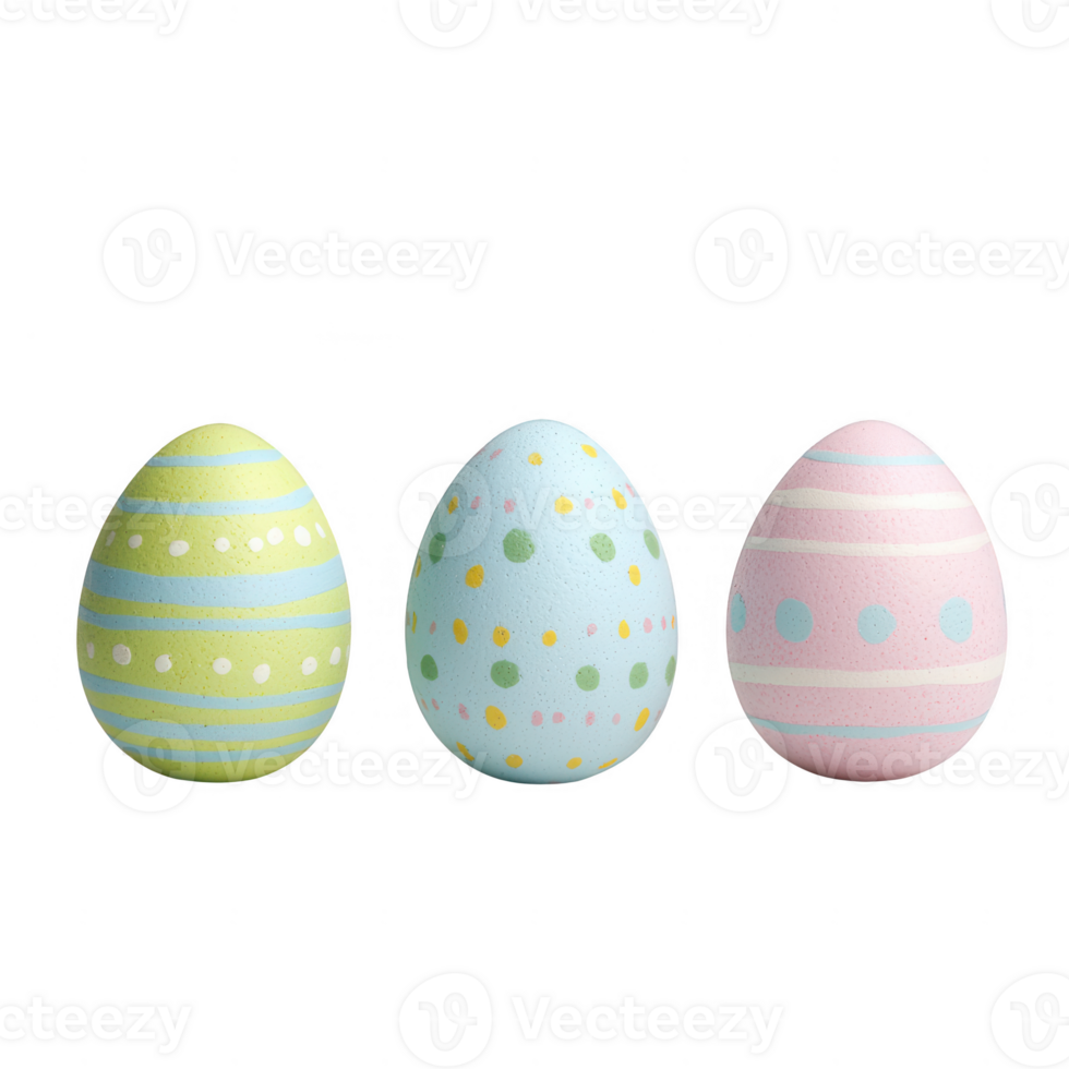 Colorful decorative Easter eggs with playful patterns for festive celebrations. png