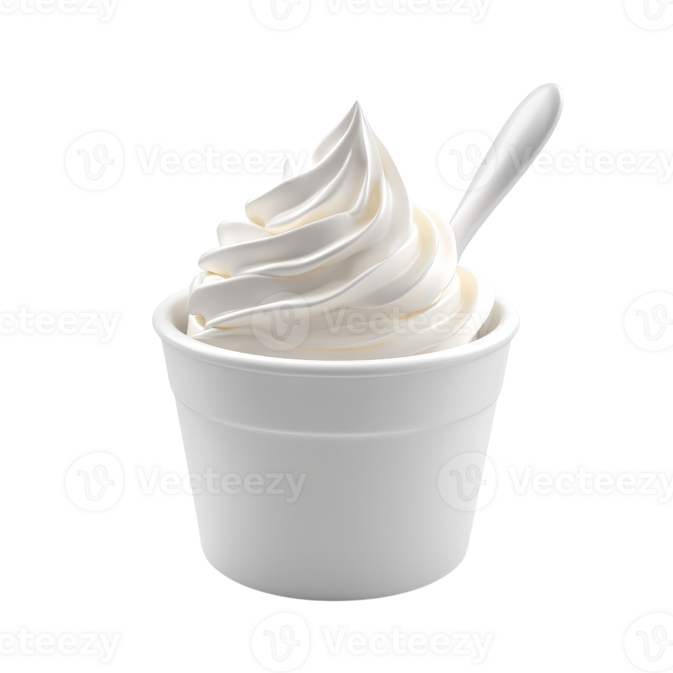Delicious soft serve ice cream in a white cup, perfect for summer treats. png