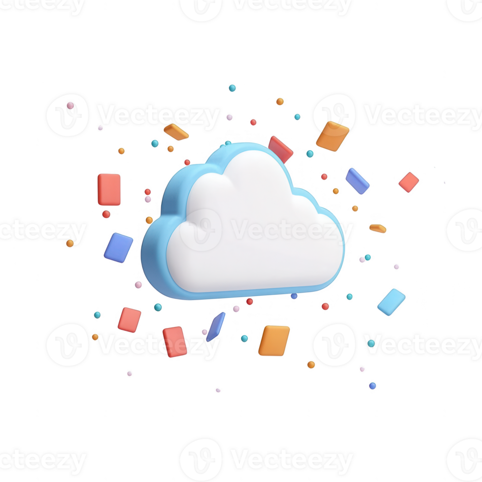 Colorful cloud graphic with vibrant shapes representing digital concepts and creativity. png
