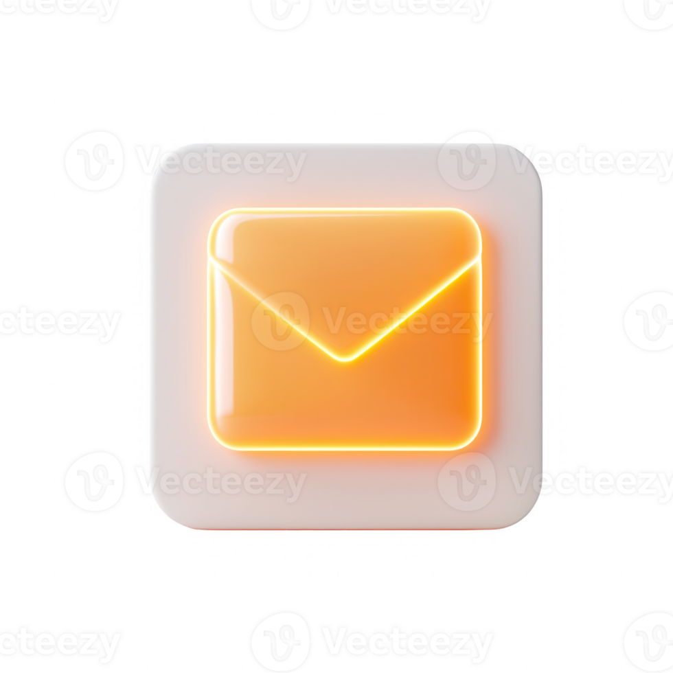 Glowing email icon representing digital communication and messaging services. png