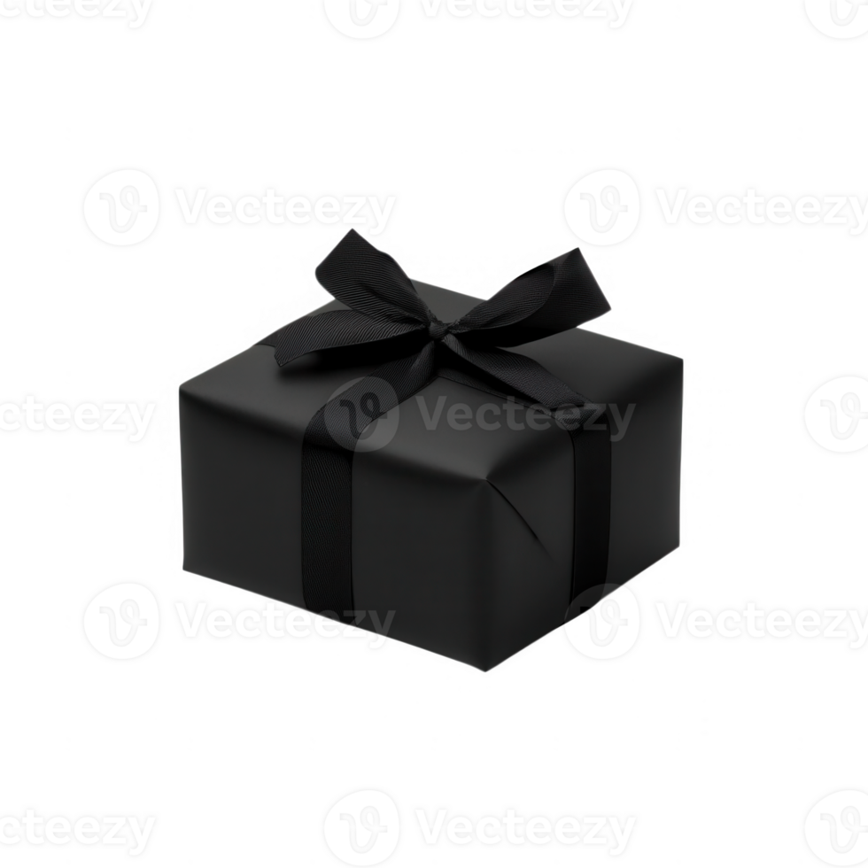 Elegant black gift box with a stylish ribbon, perfect for any special occasion. png
