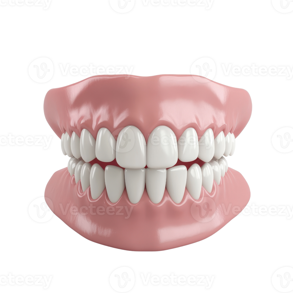 Realistic model of a human mouth showcasing white teeth and pink gums. png