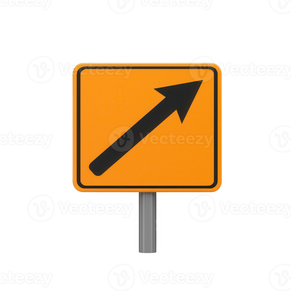 Traffic sign indicating direction with a bold arrow on an orange background. png