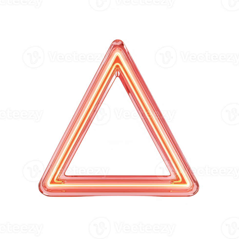 Vibrant neon triangle sign glowing in shades of red, perfect for eye-catching designs. png