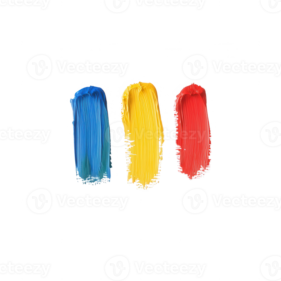 Vibrant paint strokes in blue, yellow, and red for artistic creativity and design. png