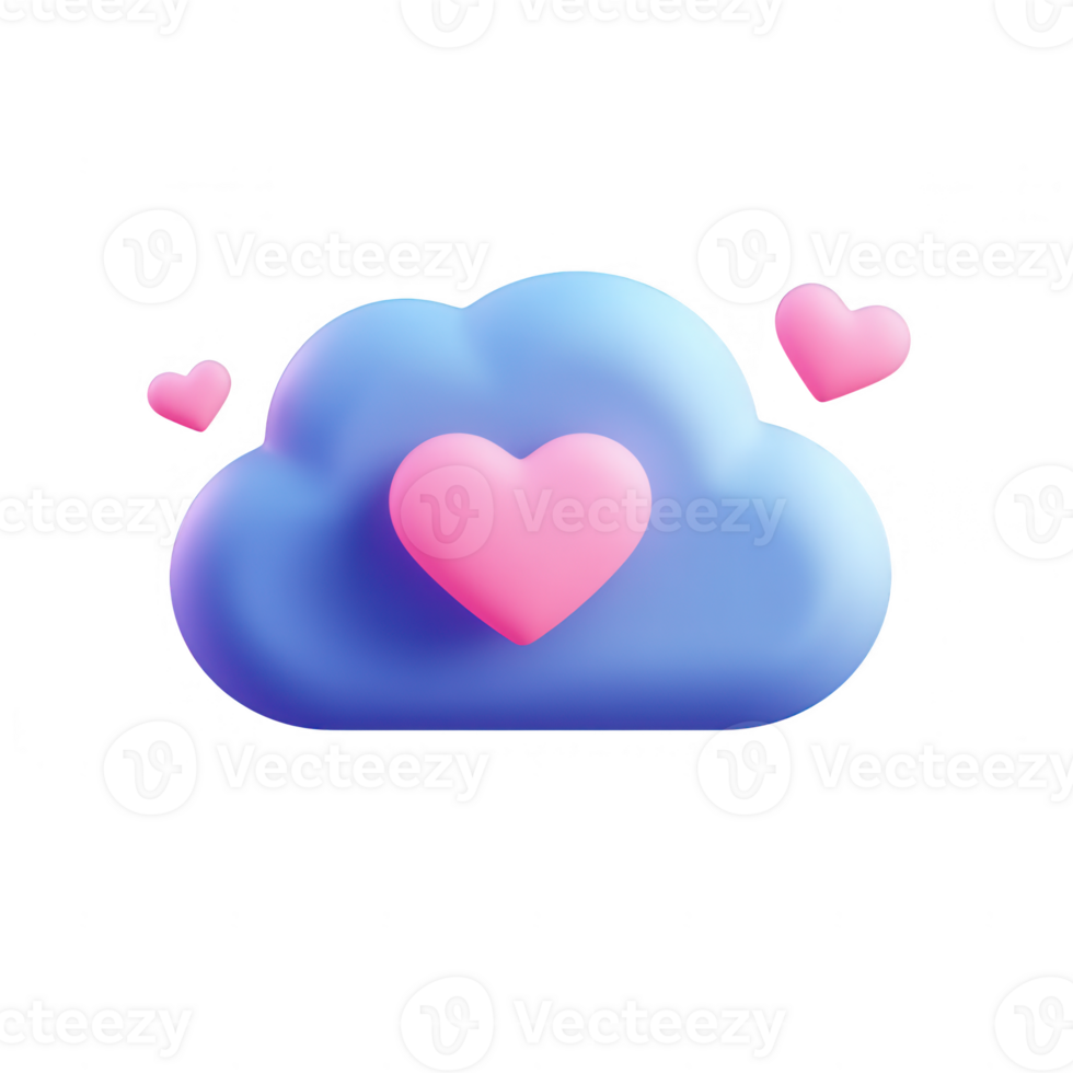 Soft cloud design with heart motifs, symbolizing love and affection in a dreamy setting. png
