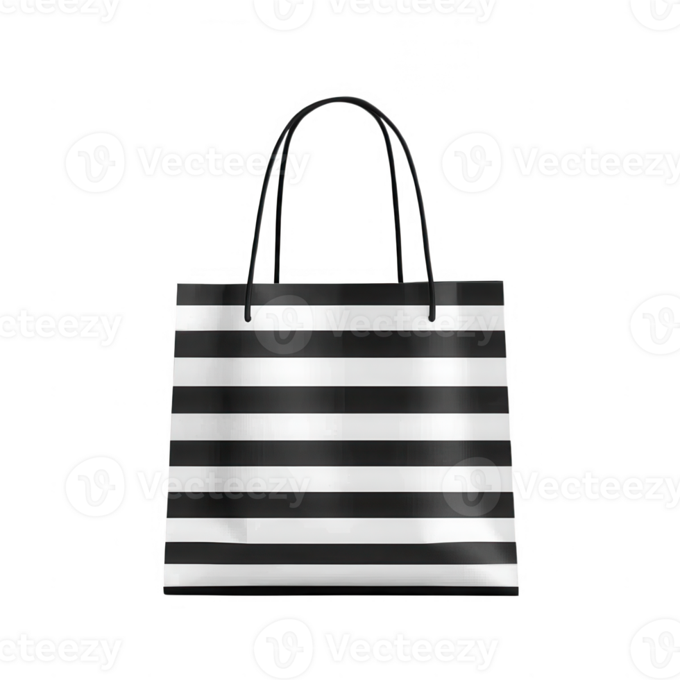 Stylish black and white striped tote bag for various occasions. png
