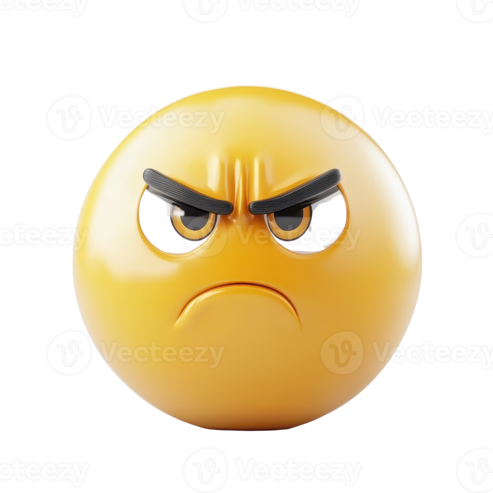 A 3D illustration of an angry emoji with a frown and furrowed brows. png