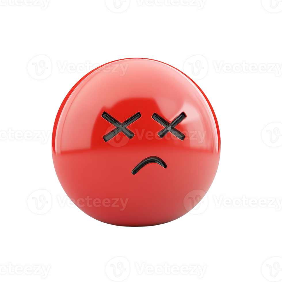 A 3D red ball with a sad face, representing feelings of frustration or disappointment. png