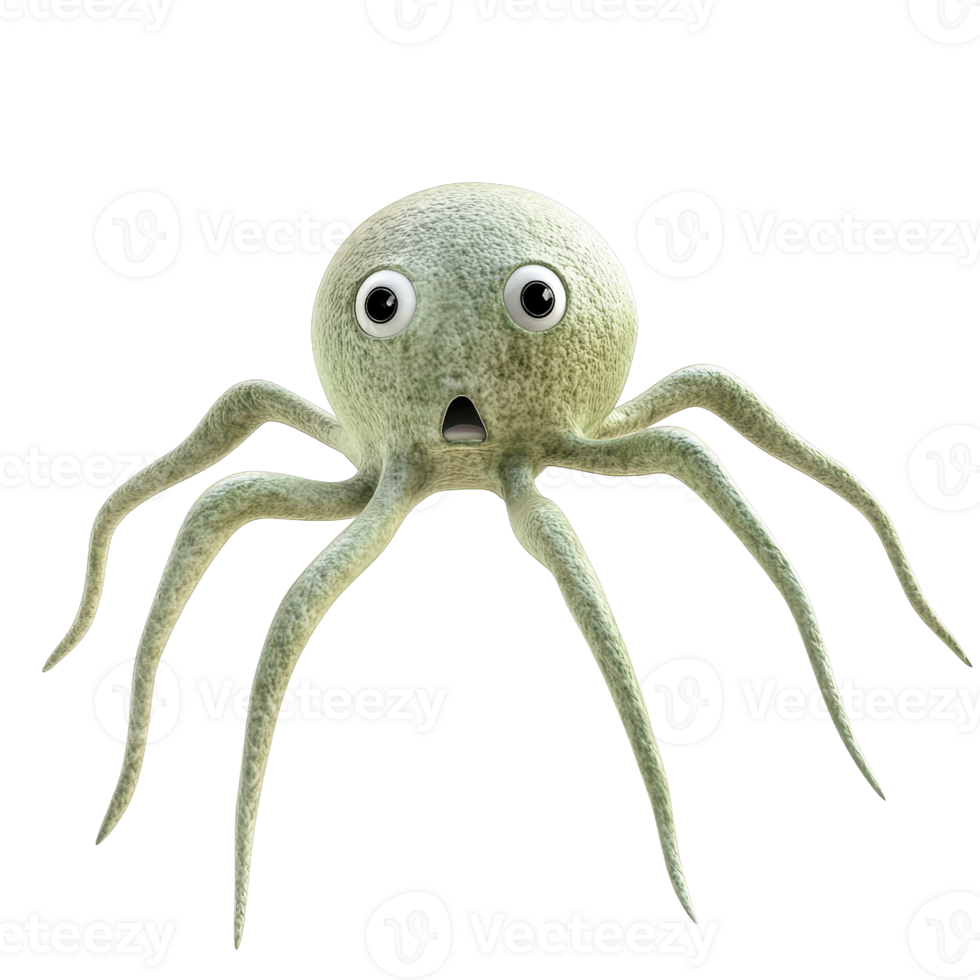 A cartoon octopus expressing surprise with large eyes and extended tentacles. png