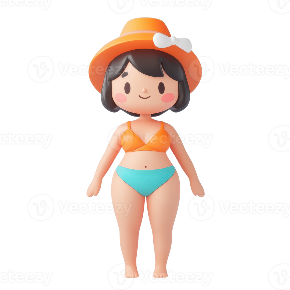 A cheerful character in a swimsuit with an orange hat for summer fun. png