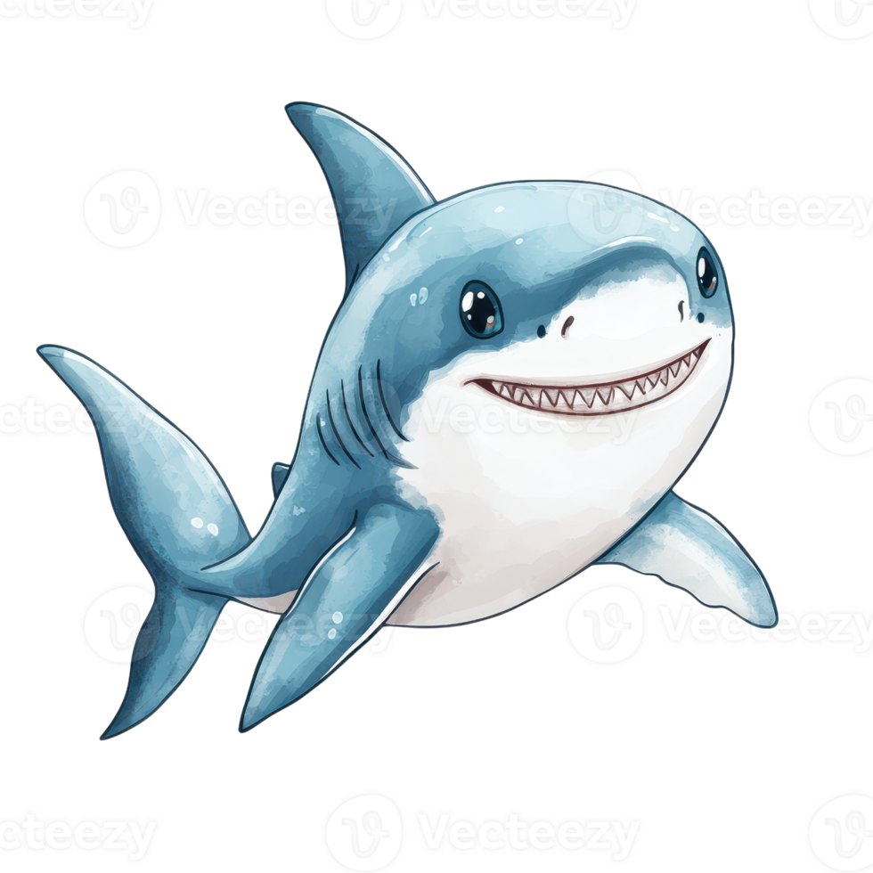 A cheerful cartoon shark swimming playfully in the ocean. png
