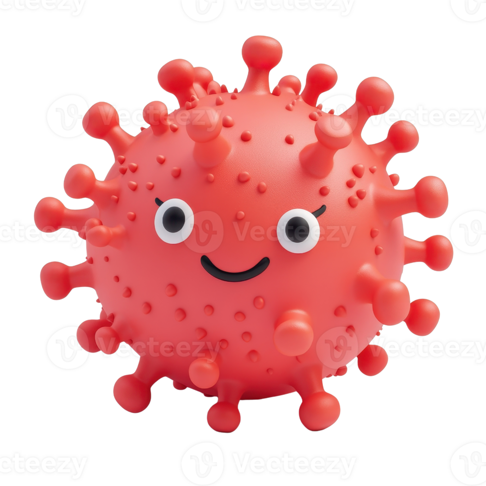 A cheerful cartoon virus character with a smile and adorable features. png