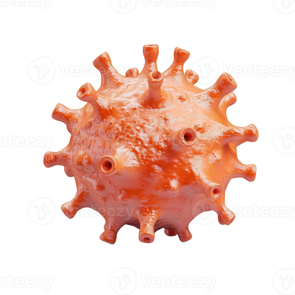 3D model of a viral particle in bright orange color and realistic detail. png