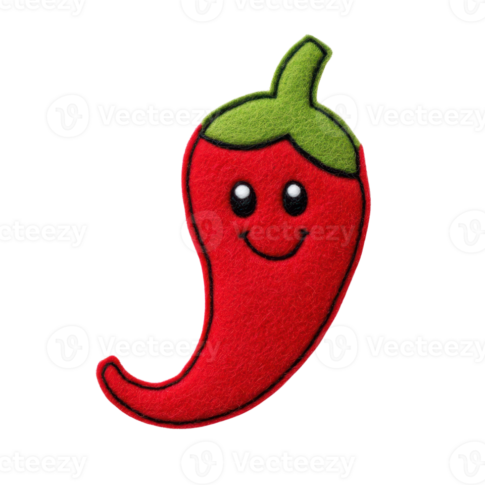 A cheerful red chili pepper character with a smiling face and green top. png