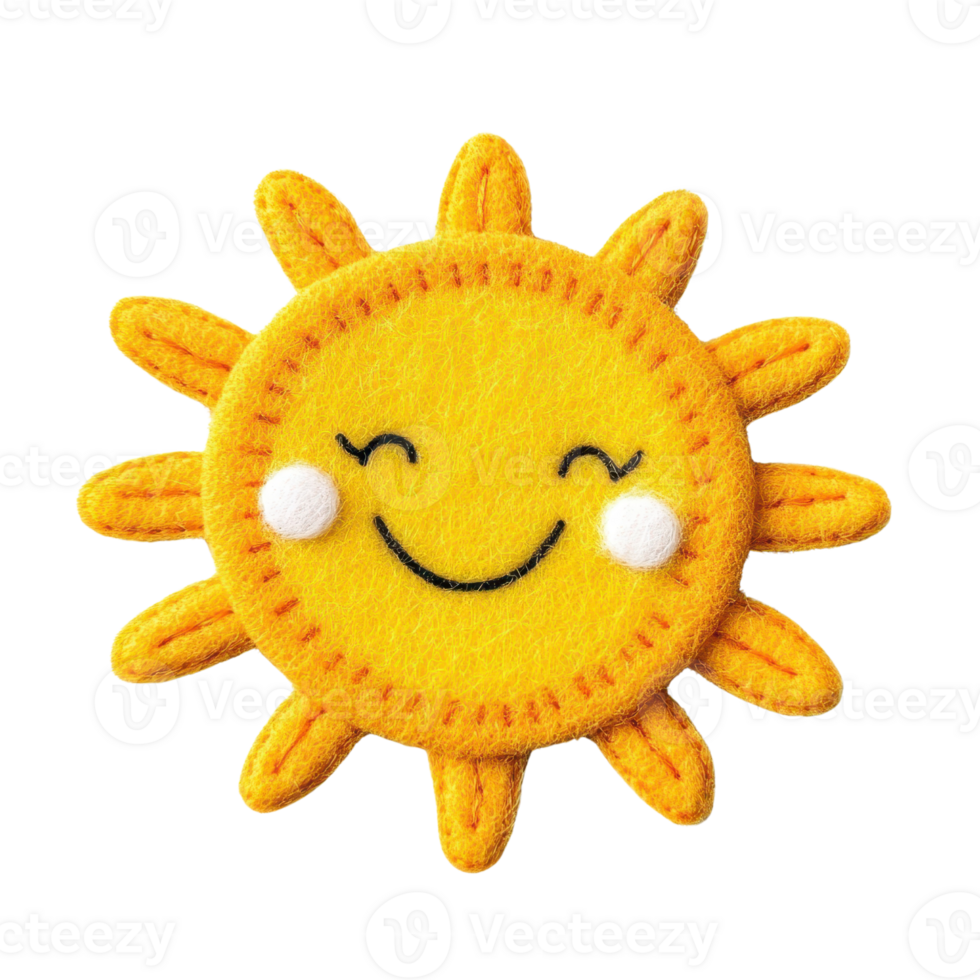 A cheerful, handmade sun plush representing joy and warmth. png