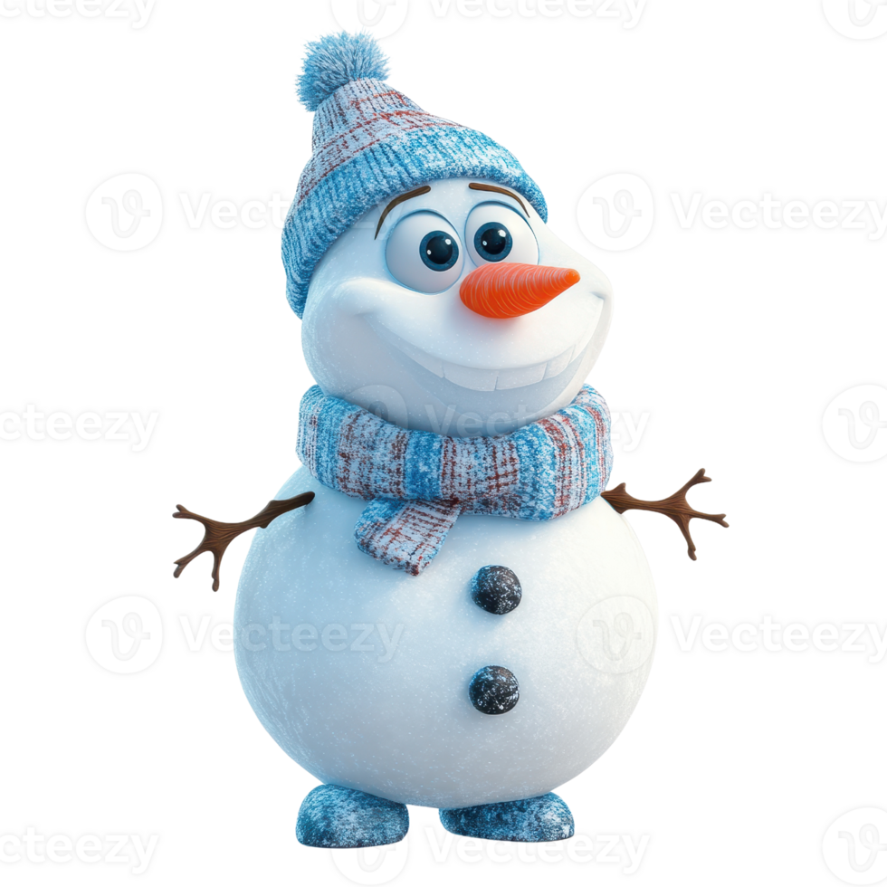 A cheerful snowman character wearing a hat and scarf, bringing winter joy. png