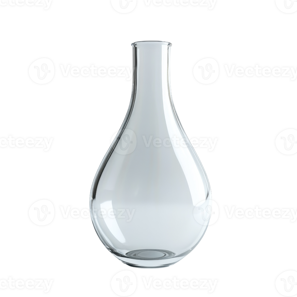 A clear glass vase with a teardrop shape, ideal for floral arrangements or decor. png