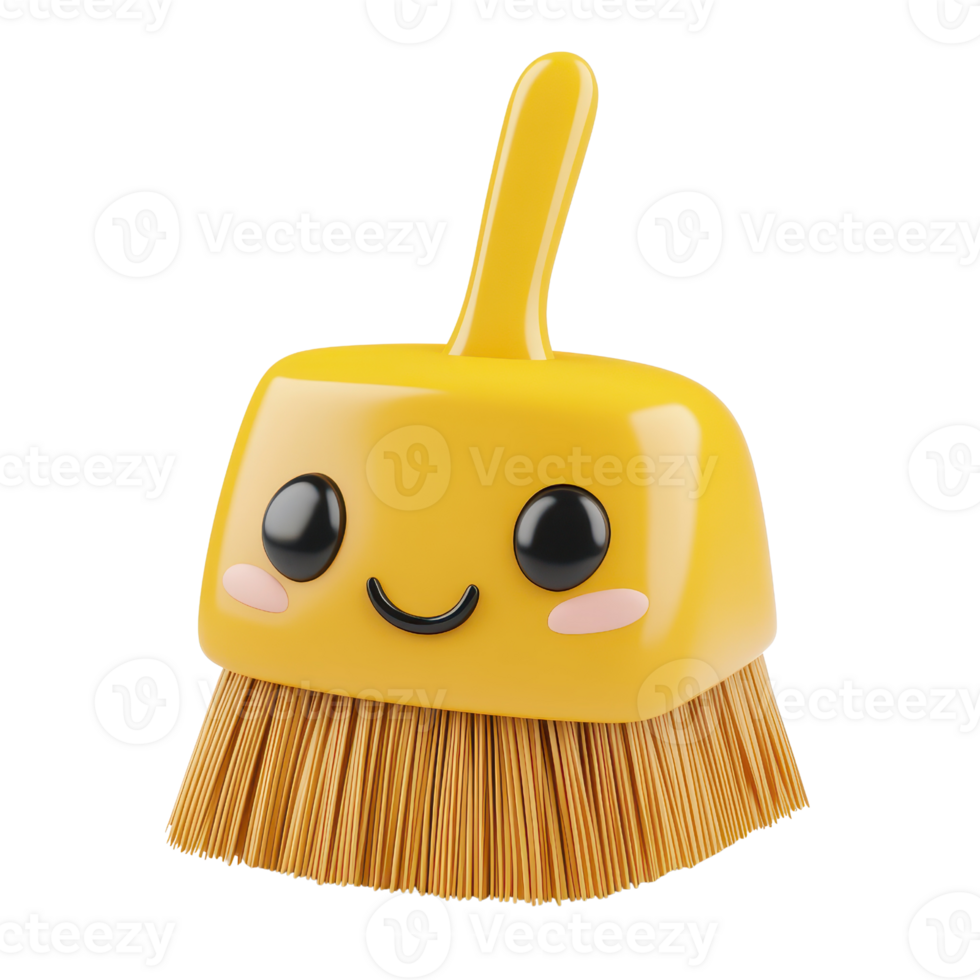 A cheerful yellow broom with a smiling face, perfect for fun cleaning tasks. png