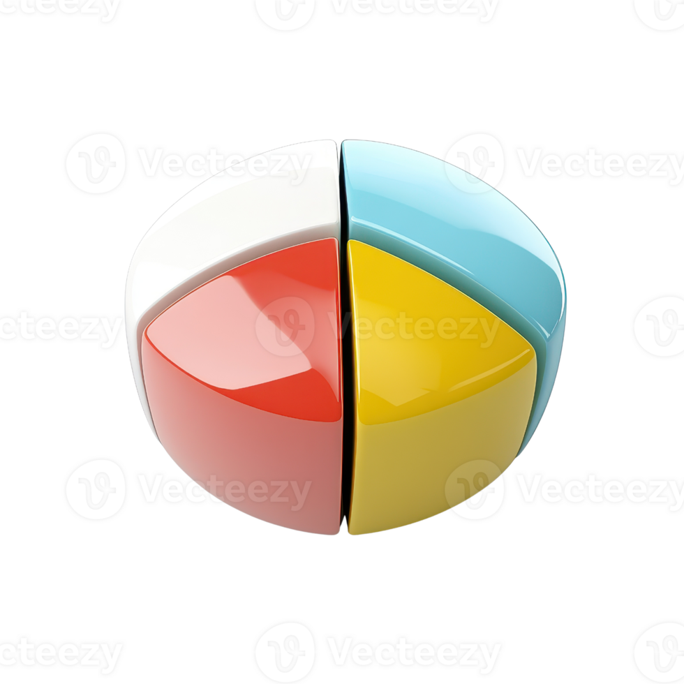 A colorful geometric ball divided into four segments, showcasing vibrant hues. png